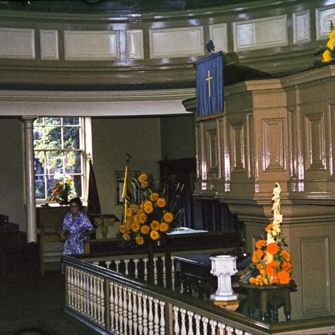 Newcastle U L MNC i communion table at Newcastle under Lyme Ebenezer Methodist New Connexion chapel | from the slide collection of Herbert Ogden