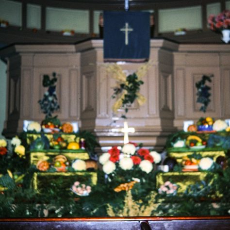 Newcastle U L MNC iii harvest display, Ebenezer Methodist New Connexion chapel, Newcastle under Lyme | from the slide collection of Herbert Ogden