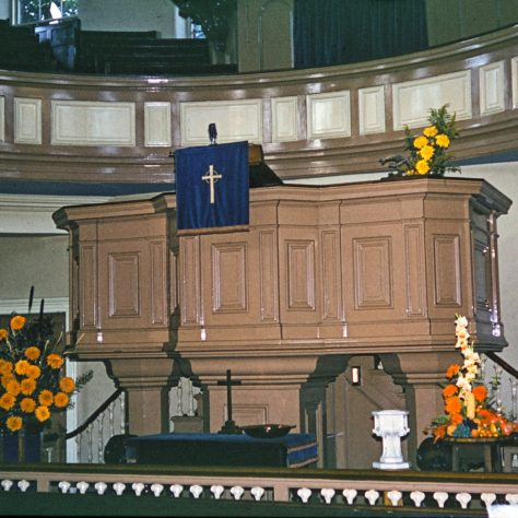 Newcastle U L MNC v pulpit at Ebenezer Methodist New Connexion chapel, Newcastle under Lyme | from the slide collection of Herbert Ogden