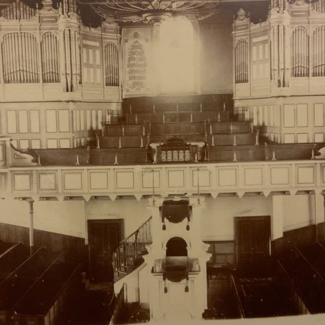 The interior of Baillie Street United Methodist Church Rochdale before  the 1912 modernisation