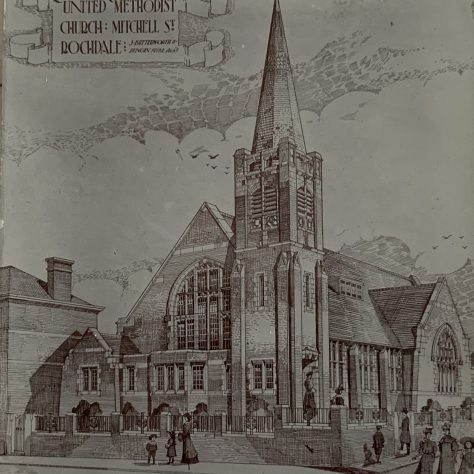 Mitchell Street United Methodist Church ROCHDALE Lancashire: an architect's drawing of the neat new building.