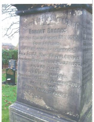 Inscription on grave of Robert Brooks